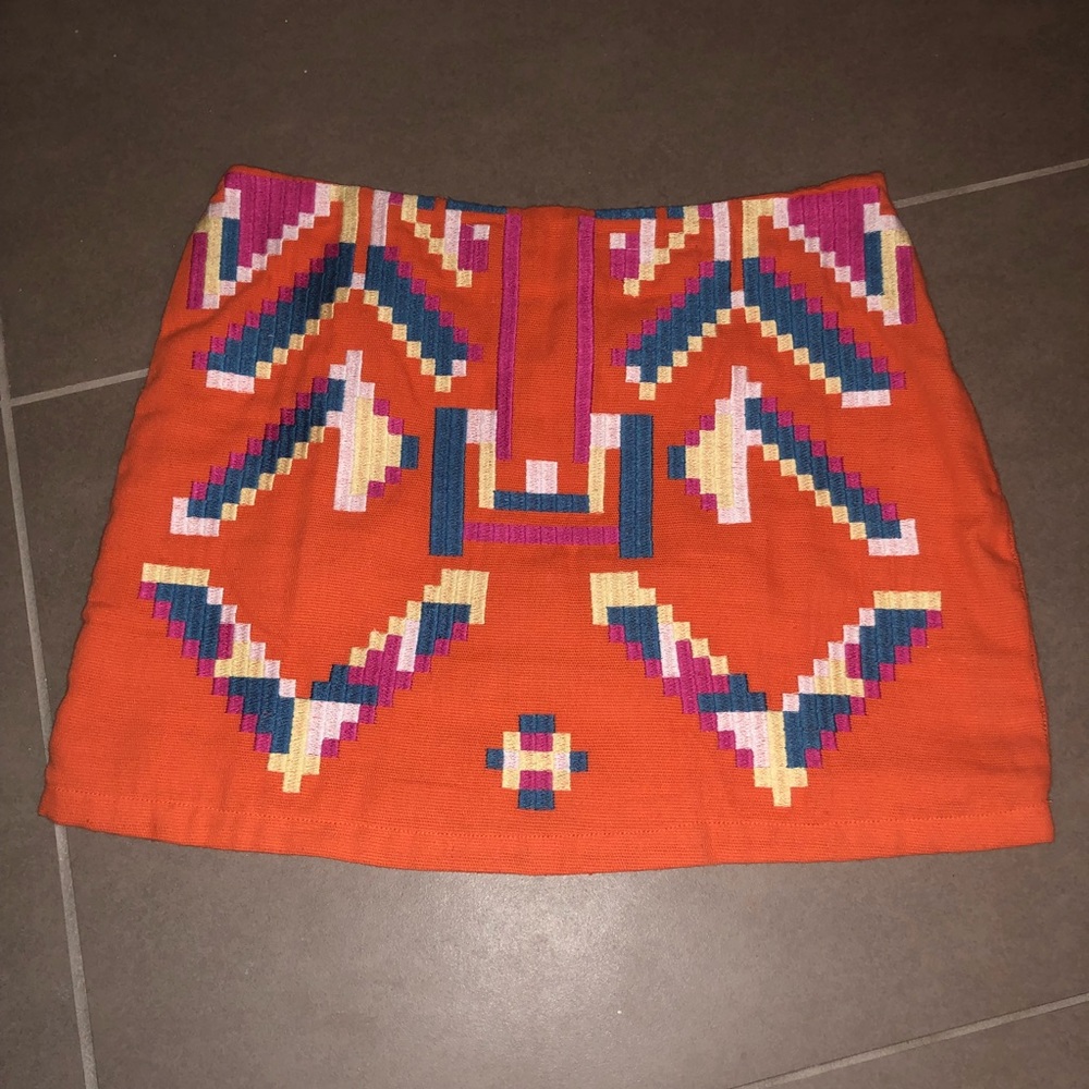 Orange embroidered mini skirt
